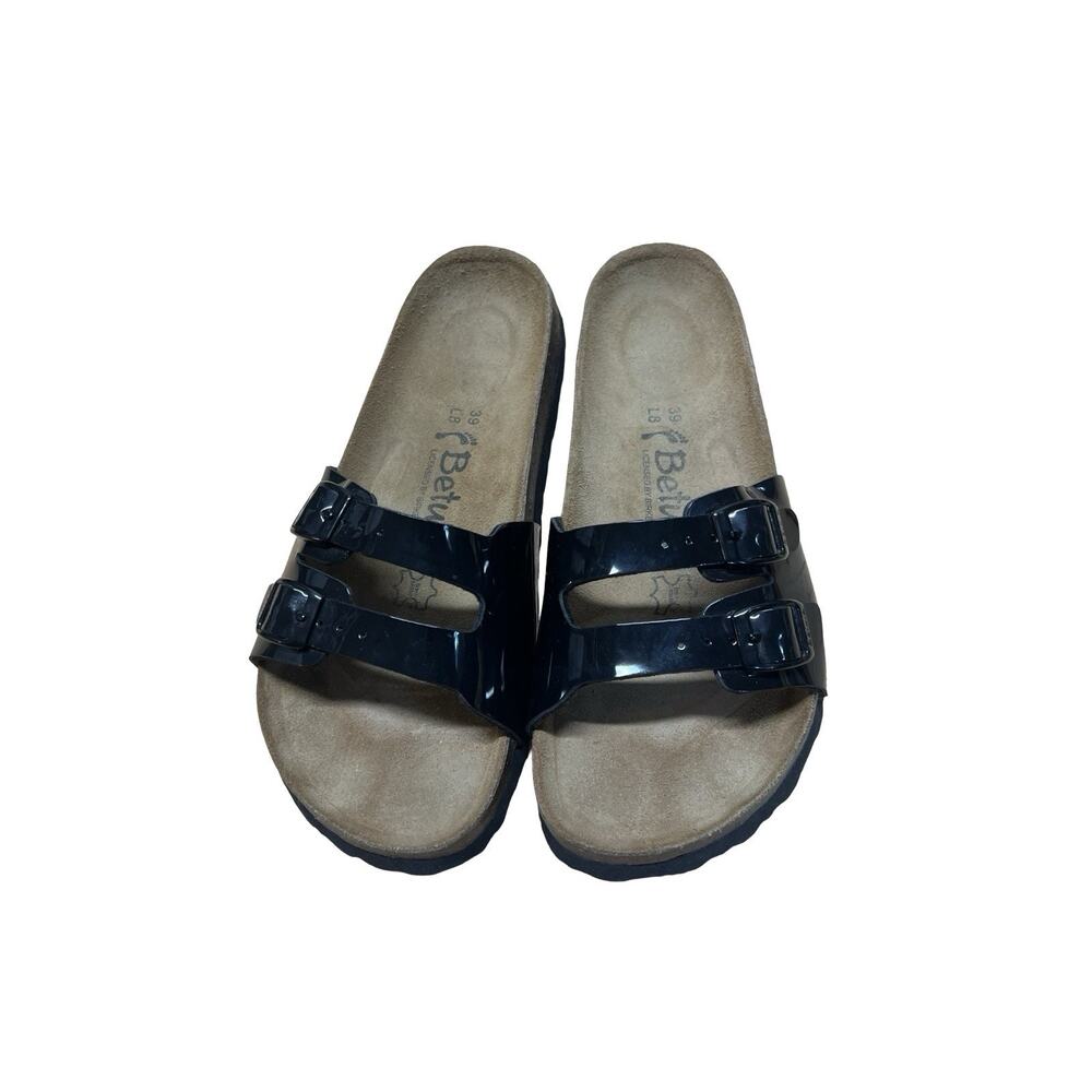 Betula Birkenstock Womens Ibiza Black Patent Double Strap Slides Size 39 L 8 N